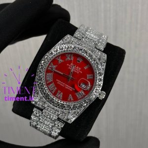 رولکس نگینی نقره ای صفحه قرمز