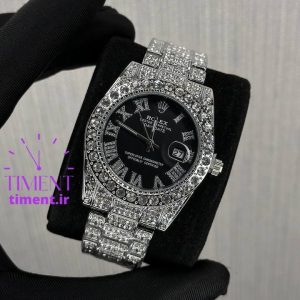 رولکس نگینی نقره ای صفحه مشکی