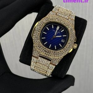 ساعت پتک فیلیپ فول نگین دار طلایی صفحه سرمه ای