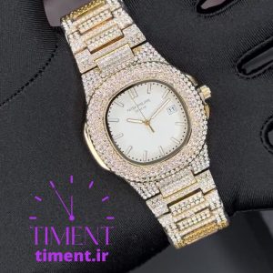 ساعت پتک فیلیپ فول نگین دار طلایی صفحه سفید