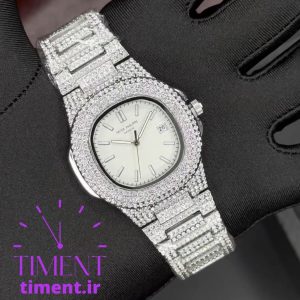 ساعت پتک فیلیپ فول نگین دار نقره ای صفحه سفید